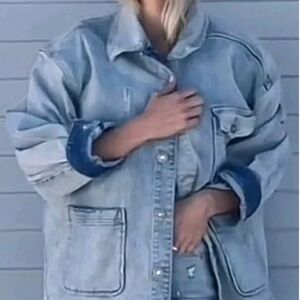 LNDN  Denim Jacket Cassie Randolf 100% Organic Oversized Size Medium Heavy!
